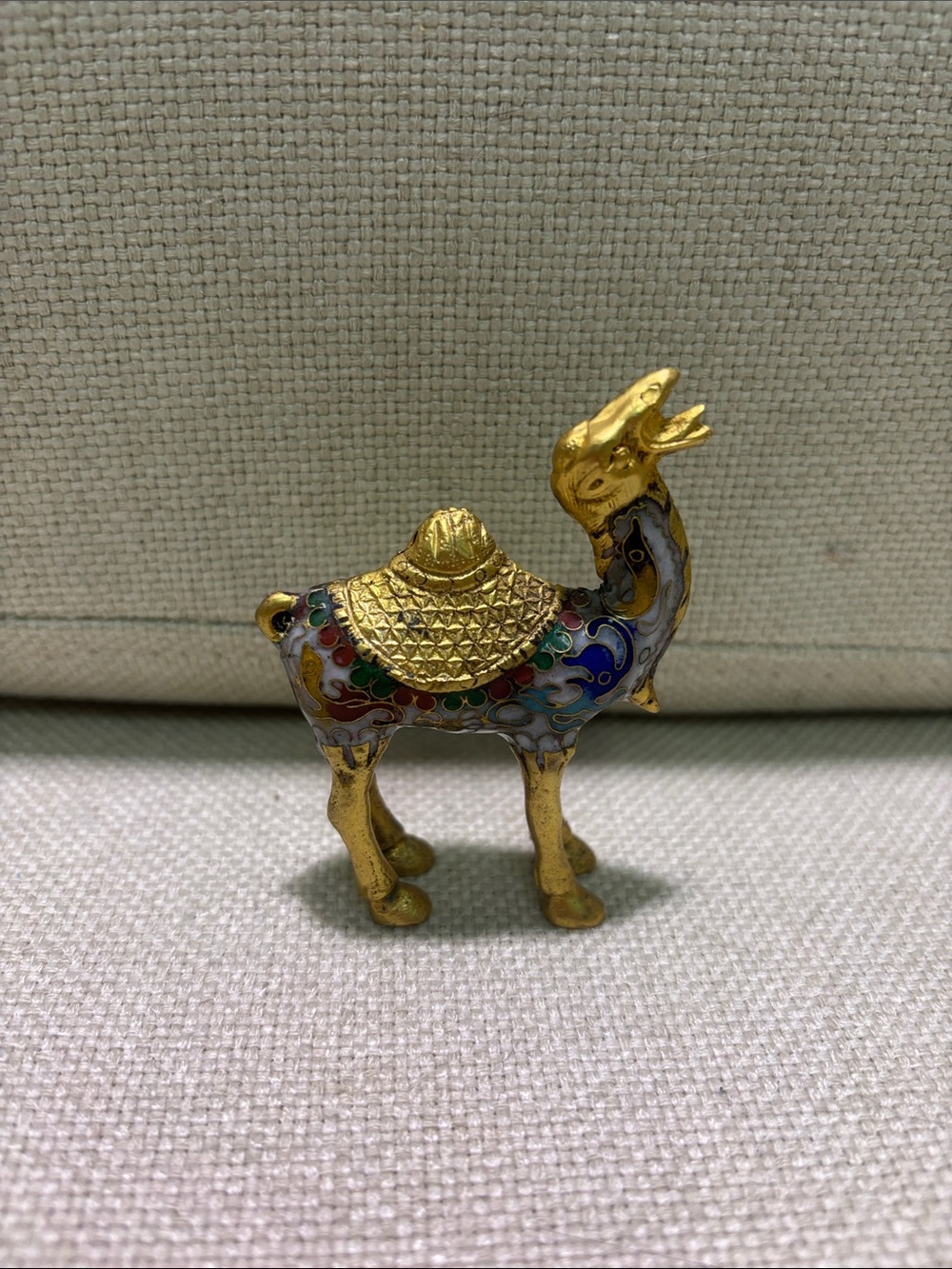 Vintage Gold Cloisonné Camel Figurine with Multicolor Enamel